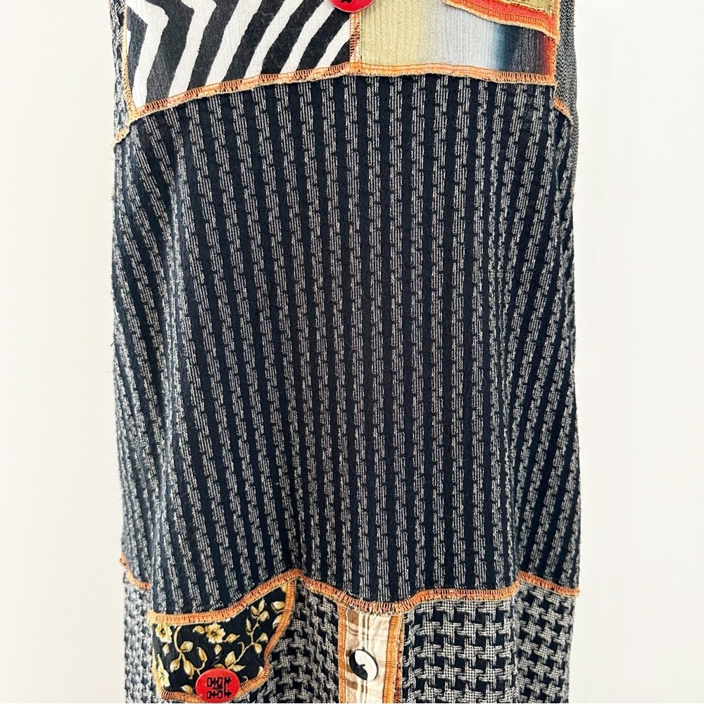 Faith Mixed Print Beaded Button Patchwork Sleevel… - image 3